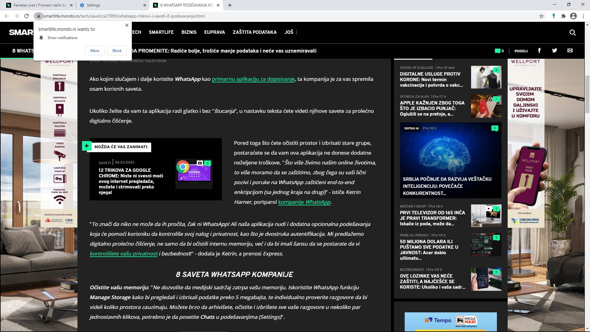 kako aktivirati push notifikacije vesti obaveštenja prijem na uređaj računar telefon saveti uputstvo