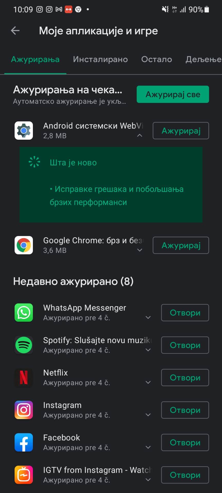 viber android aplikacije ne rade pucaju izbacuju na početni ekran sistemski webview greška update