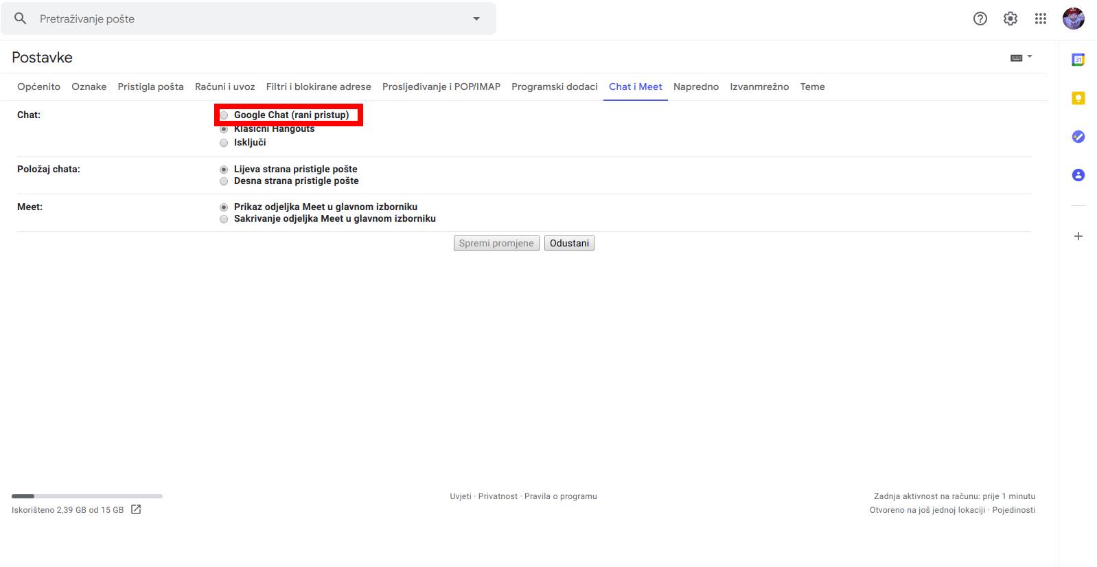 gmail nove opcije chats rooms kako ih aktivirati saveti 