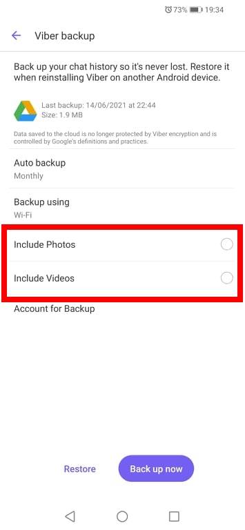 Viber backup slika i video snimaka