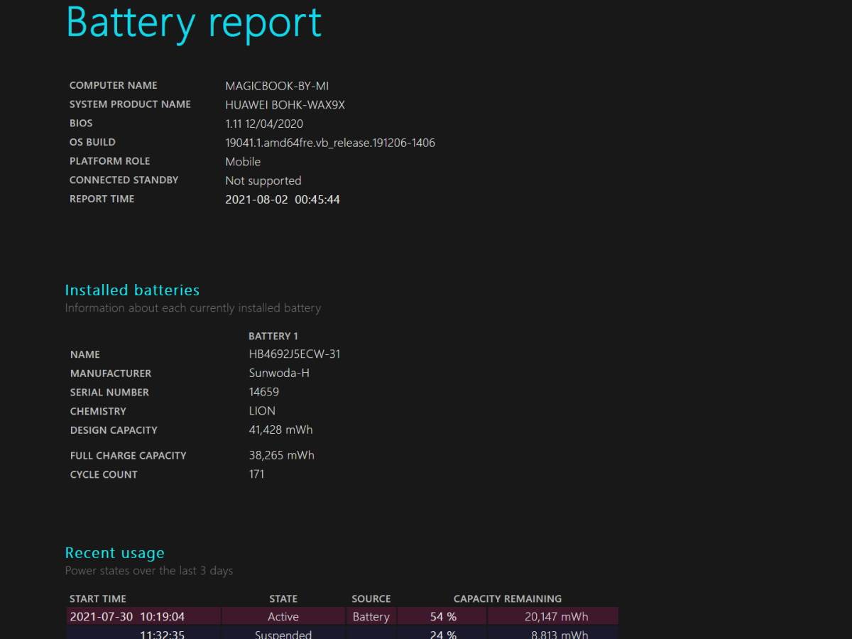 Provera stanja baterije laptopa Battery Report tool