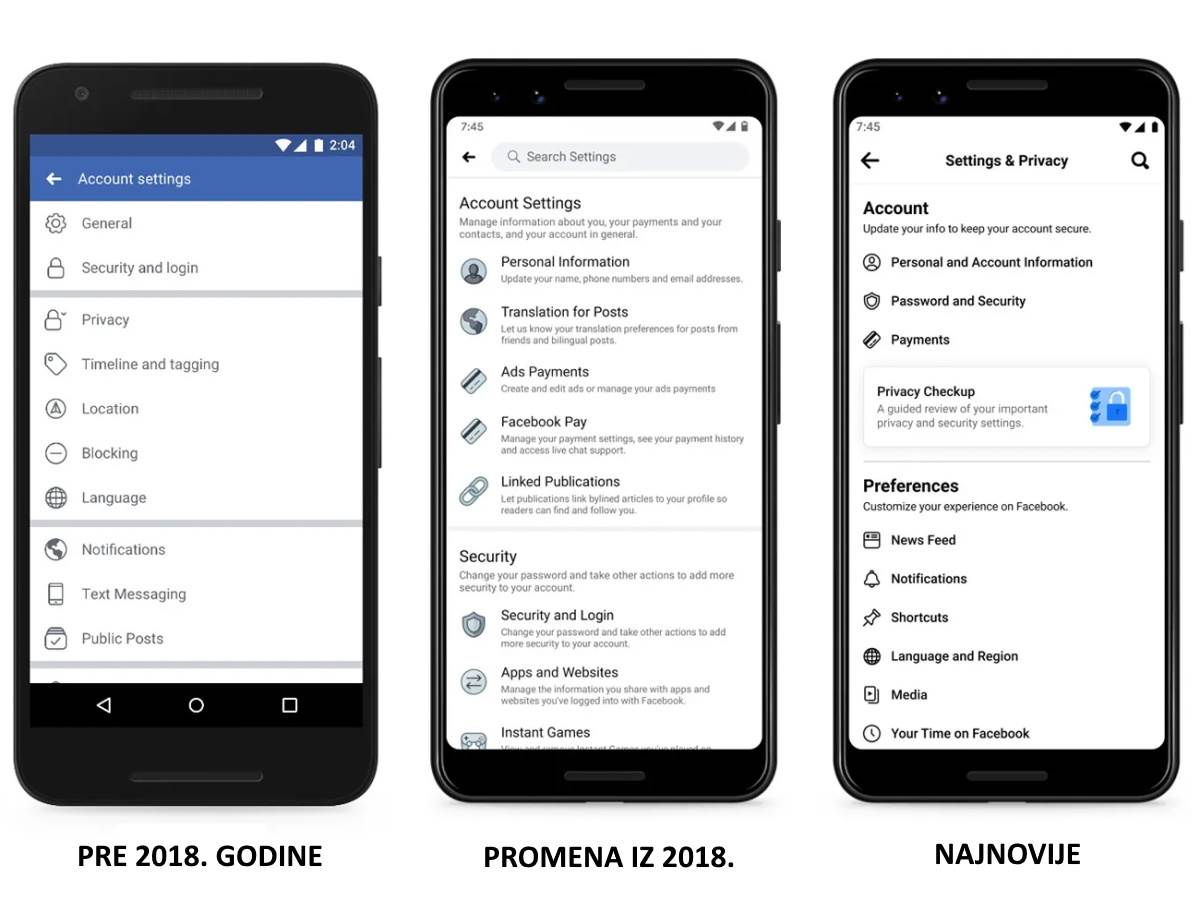 Facebook novi Settings meni kako izgleda i podešavanja