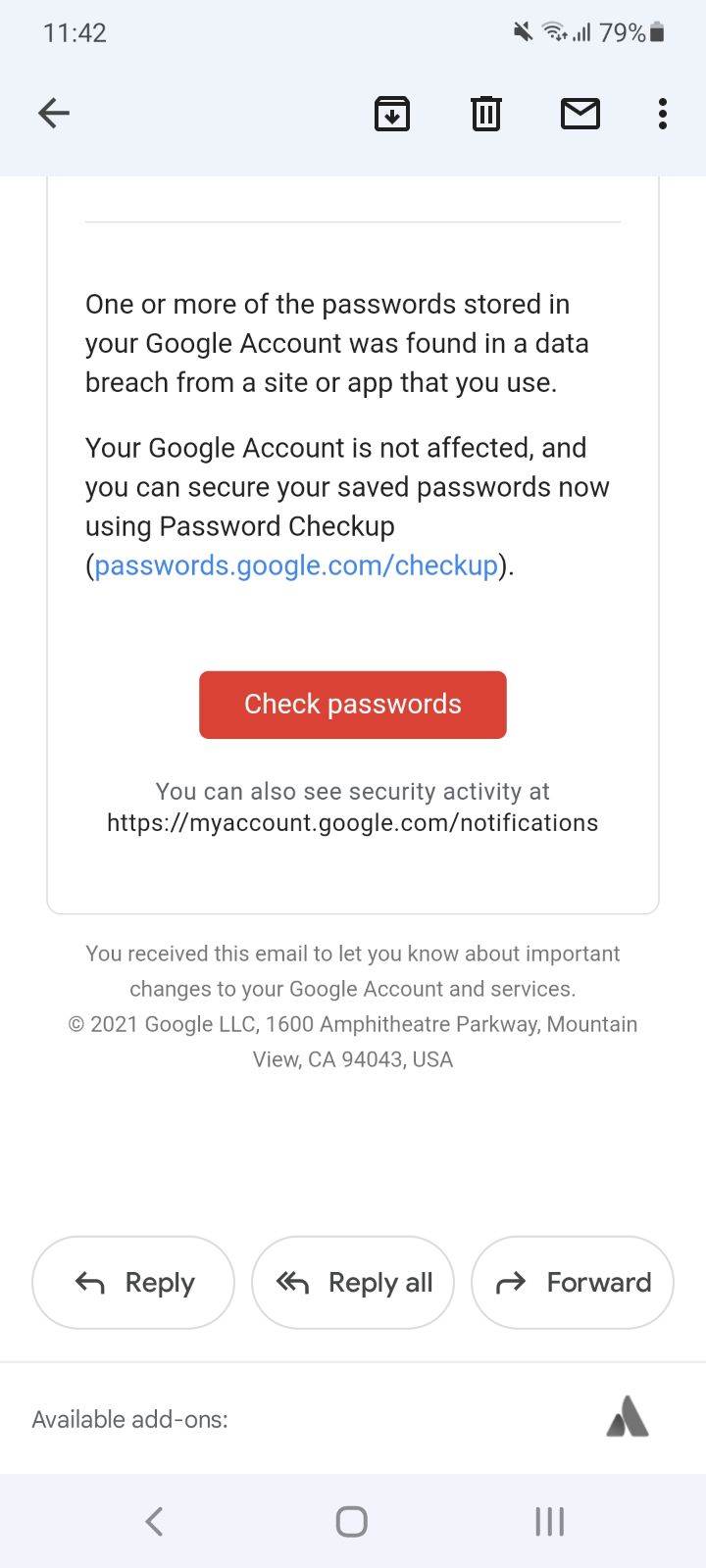Google Mail Critical Security Alert kako izgleda
