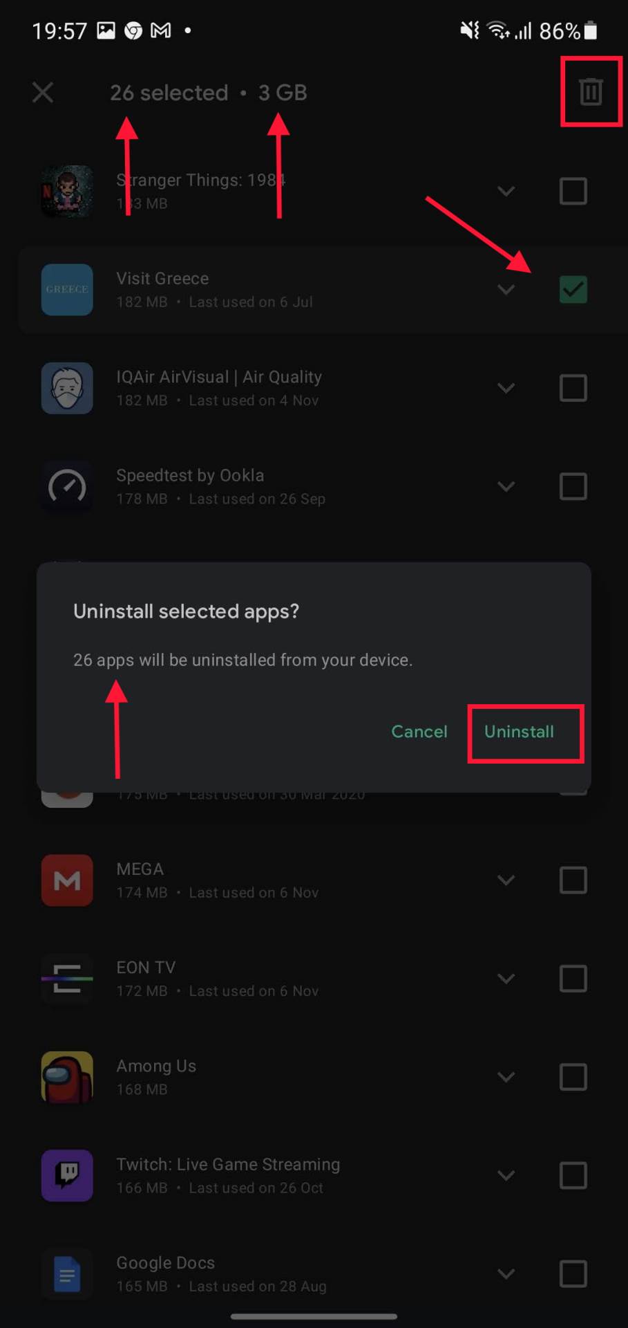 Odabir aplikacija i brisanje