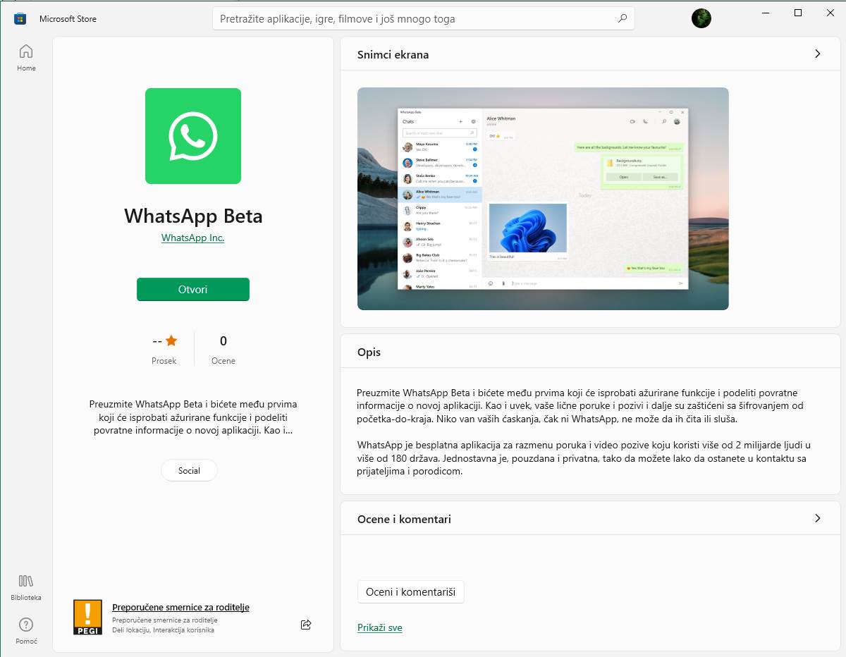 WhatsApp Beta u Microsoft Store