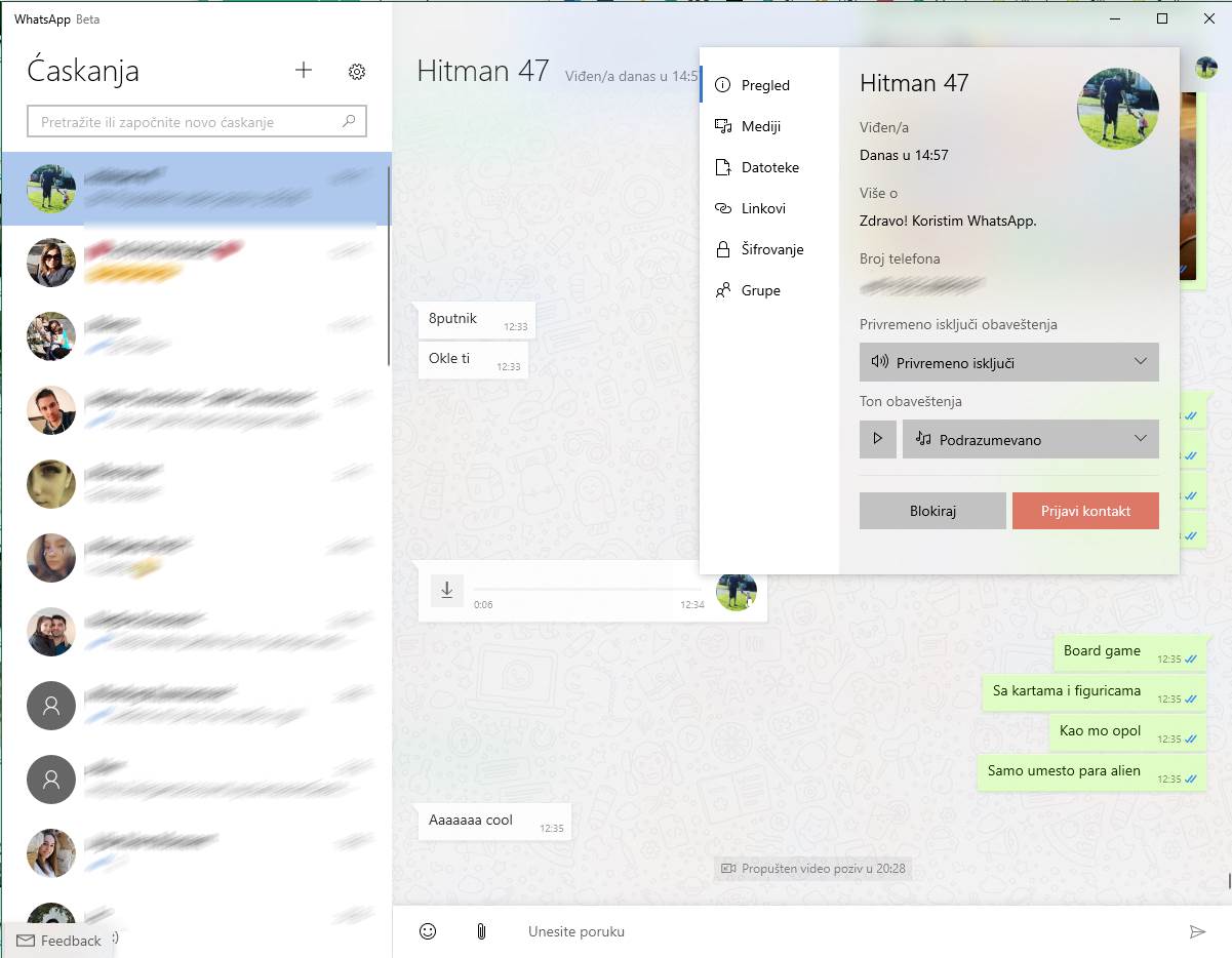 WhatsApp Beta opcije za kontakte