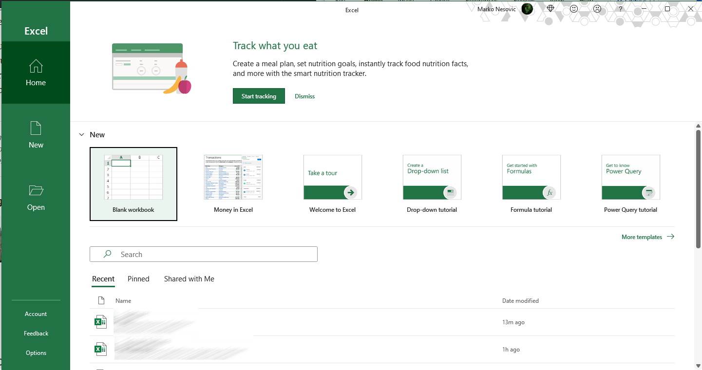 Novi Excel pozdravni ekran
