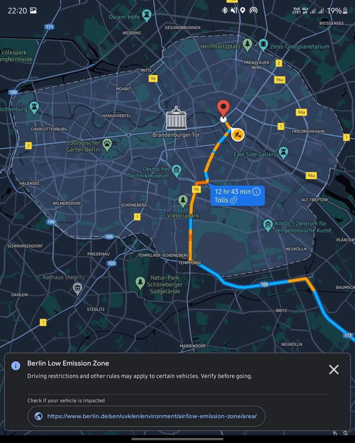 Dodatne informacije o ruti - zona niske emisije štenih gasova