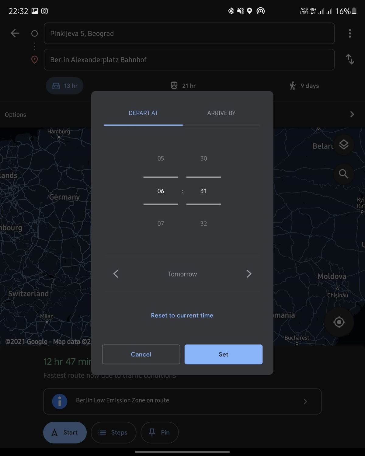 Odabir vremena dolaska ili odlaska do destinacije