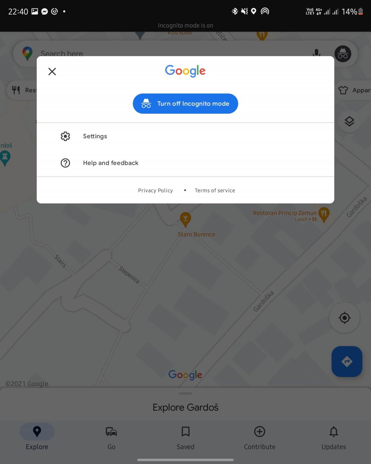 Aktivni Incognito režim