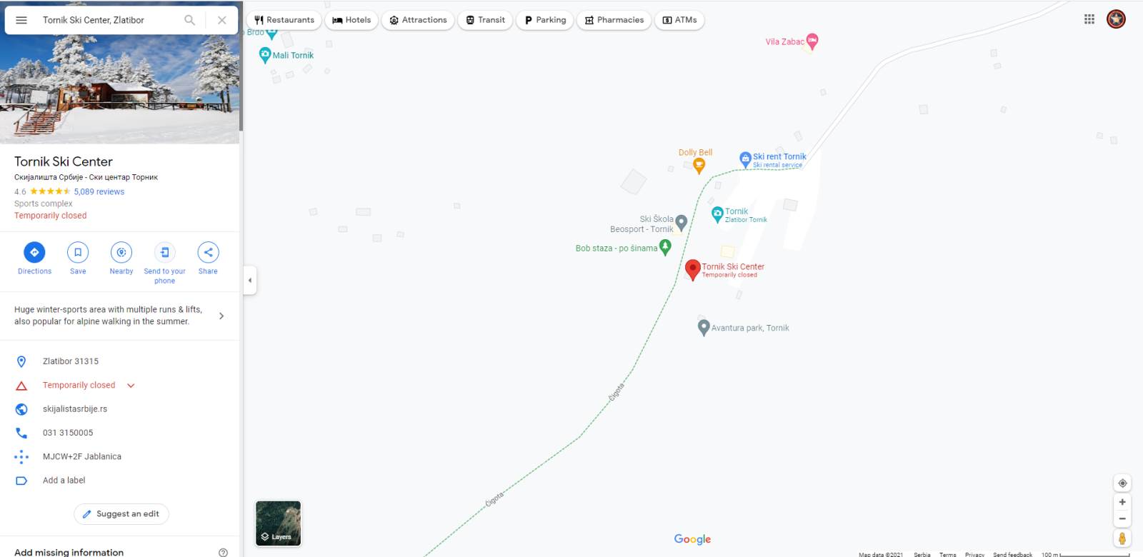Odabir lokacije na Google Maps na desktop računaru