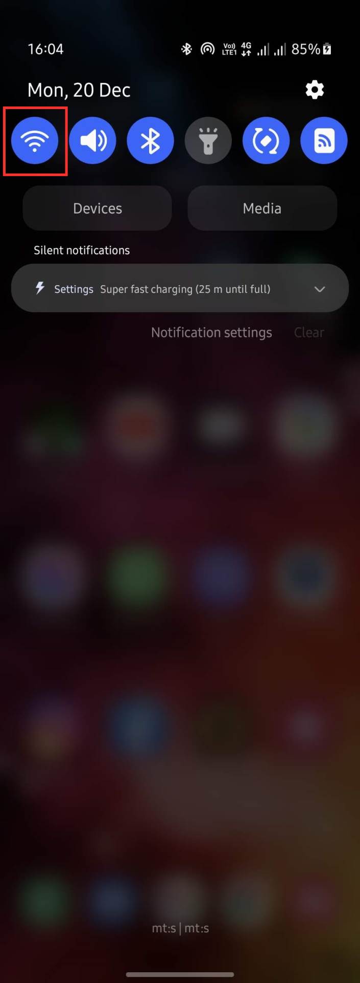 Wi-Fi ikonica u delu sa obaveštenjima