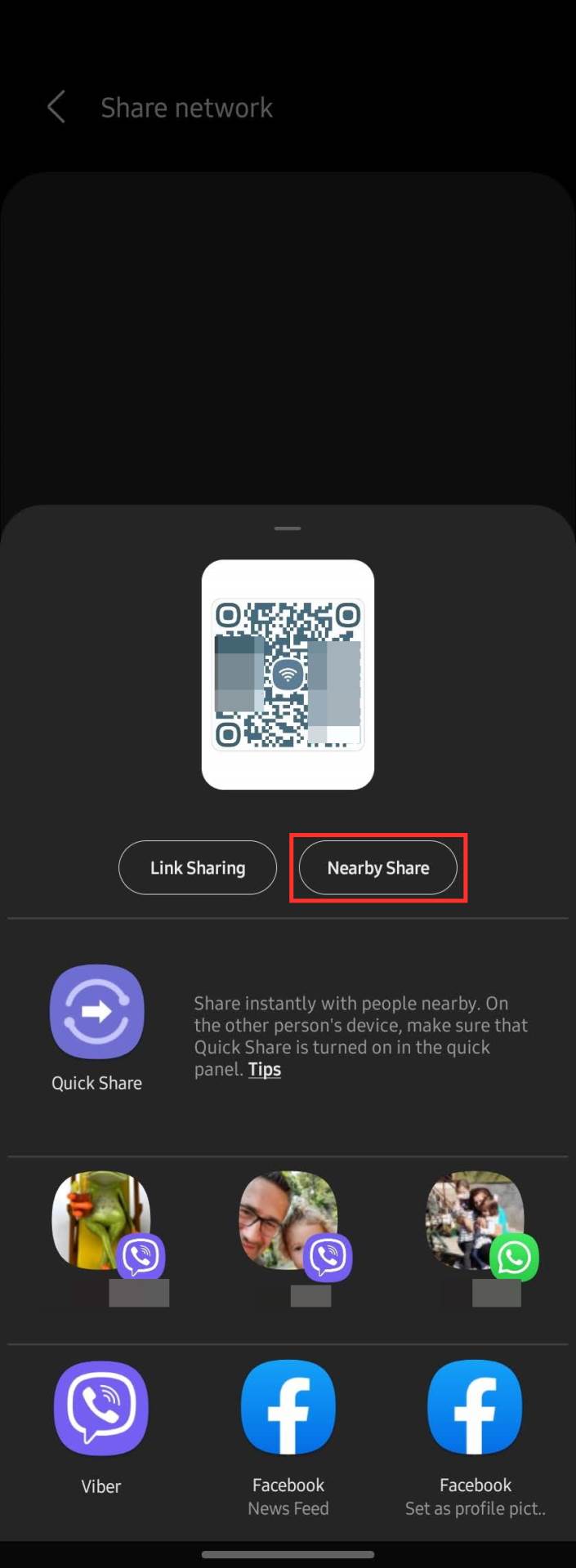 Nearby Share opcija za deljenje šifre