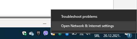 Opcija Open Network & Internet settings