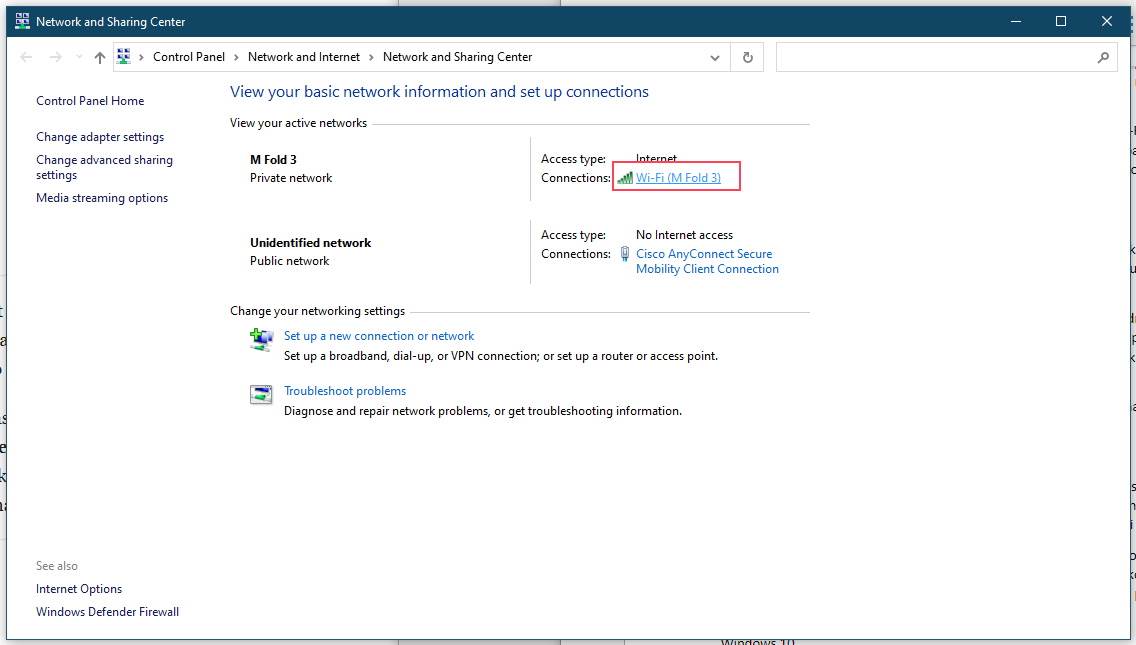 Podešavanja konekcije aktivne mreže