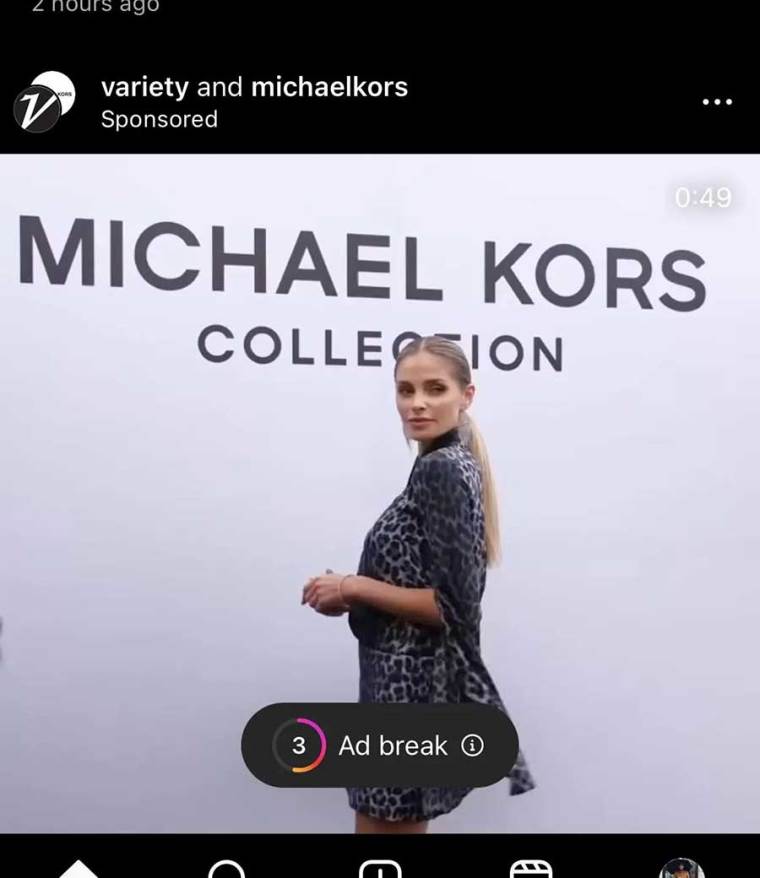 Instagram ad break pauza za reklamu