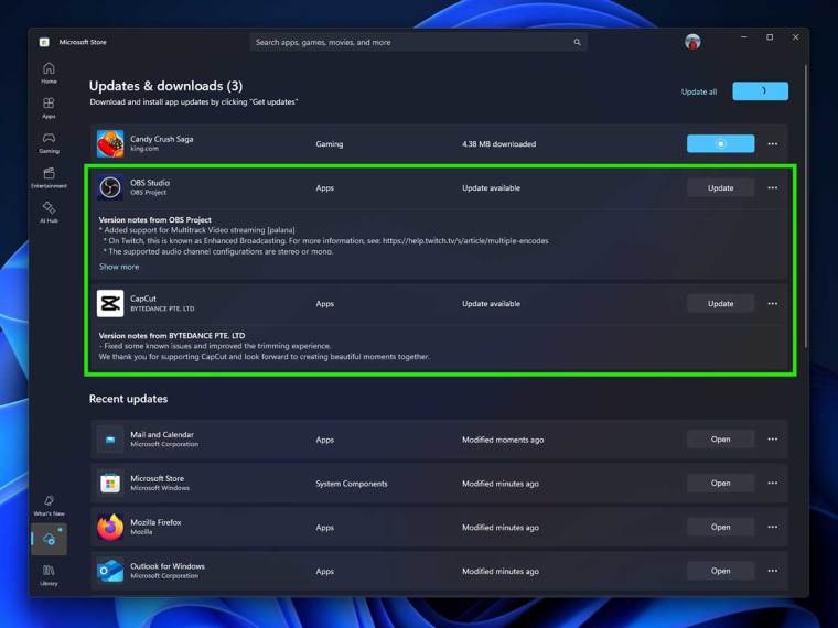 Ažuriranje aplikacija Microsoft Store
