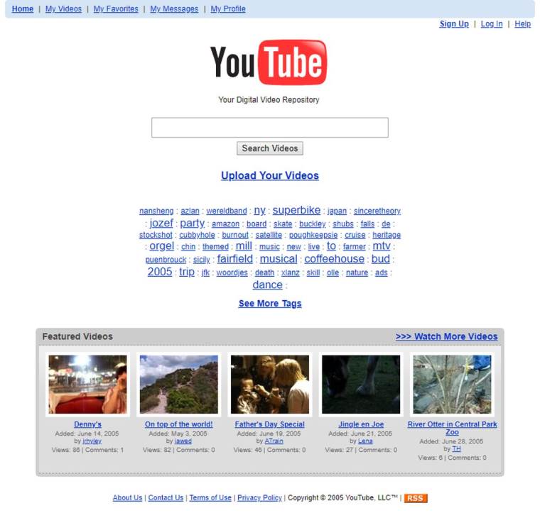 YouTube slavi 20. rođendan _ Početna stranica iz 2005. godine _ Foto PrtScr webdesignmuseum.org.jpg