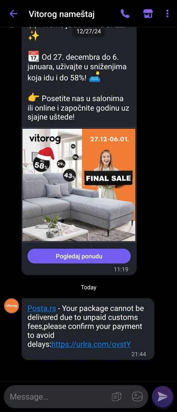 Vitorog poruka prevara