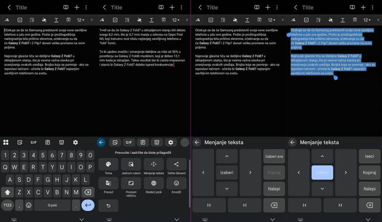 Gboard menjanje teksta