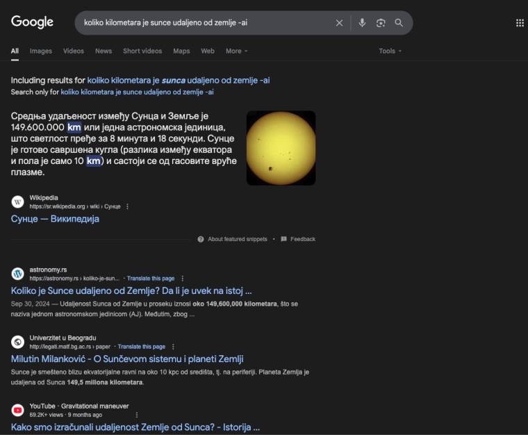 Google pretraga bez AI Overview