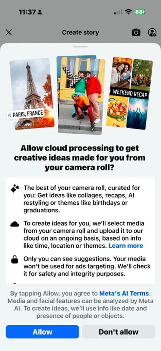 Facebook Camera Roll Cloud processing