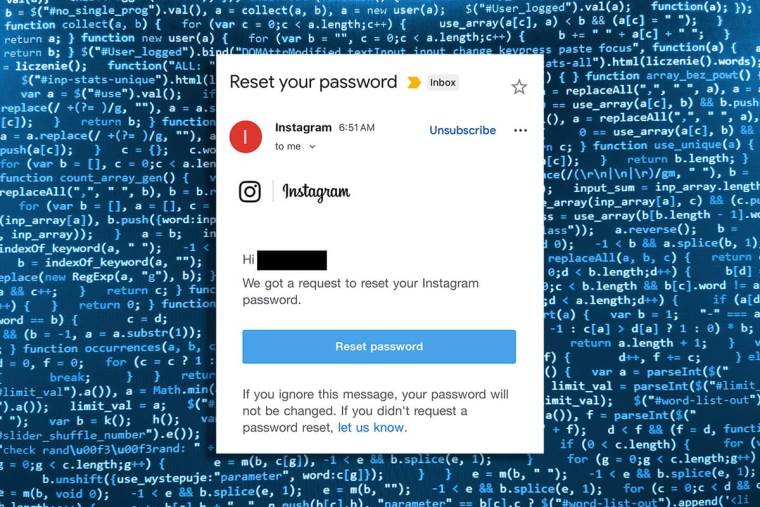 Instagram mejl za resetovanje lozinke