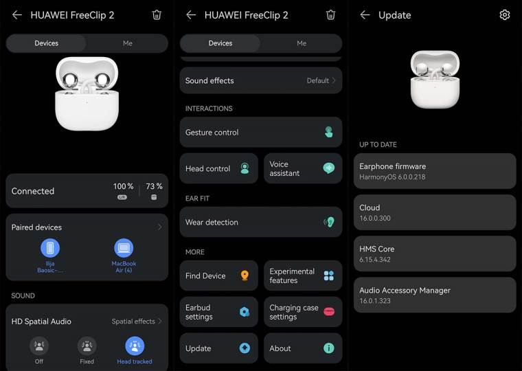 Huawei FreeClip 2 u AI Life aplikaciji