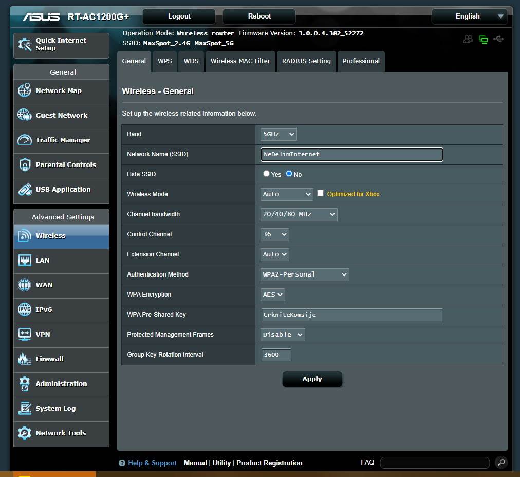 Promena sifre u interfejsu rutera