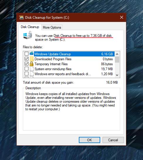 Disk Cleanup sistemski fajlovi