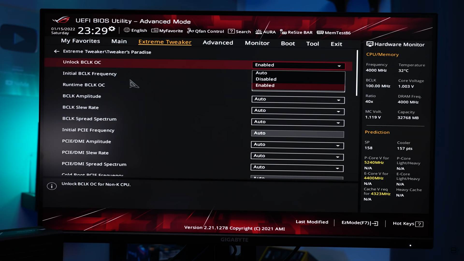 BIOS Unlock BCLK OC podešavanja
