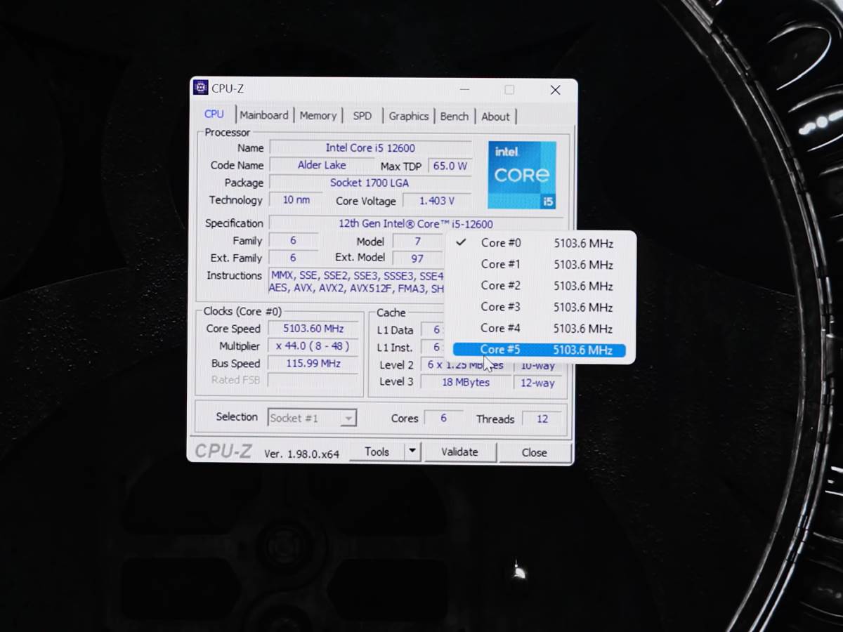 CPU Z overklokovani Core i5 12600 na 5,1 GHz na svim jezgrima