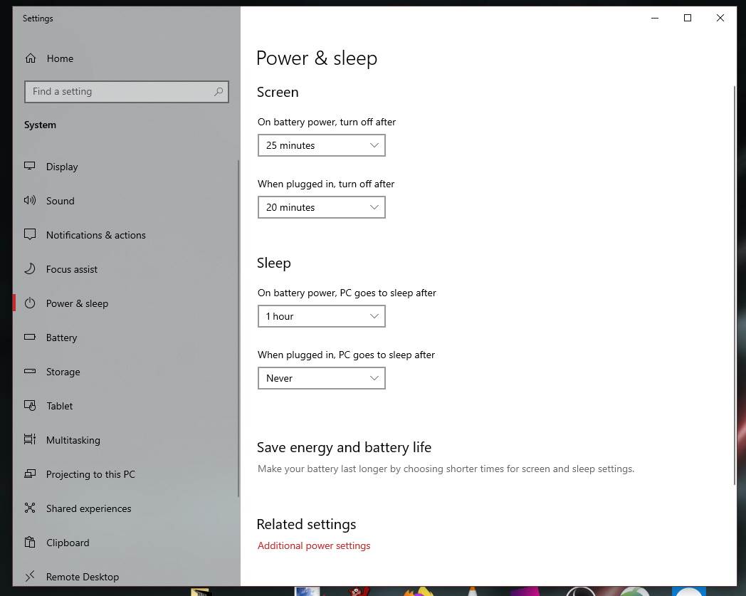 Power and Sleep opcije