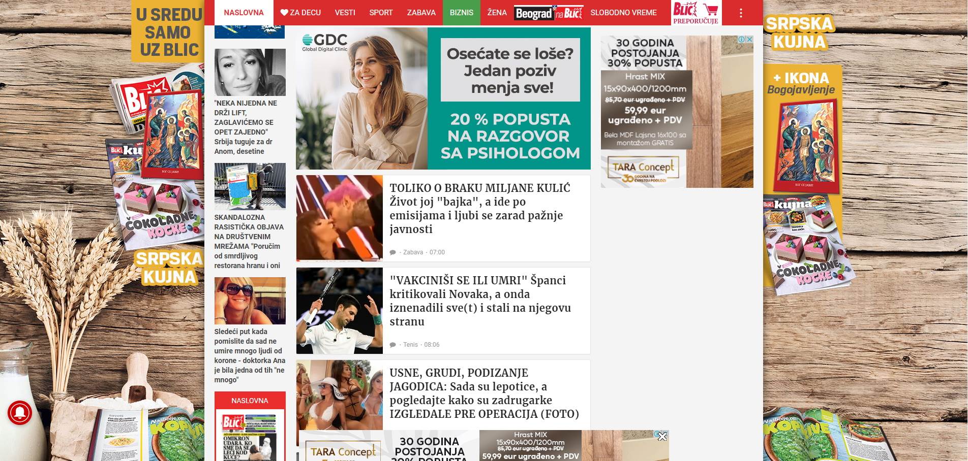 Sajt Blic.rs sa rekalamama bez aktivnog AdBlockPlus
