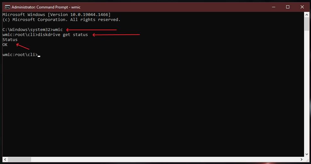 WMIC alat u Command Prompt prozoru
