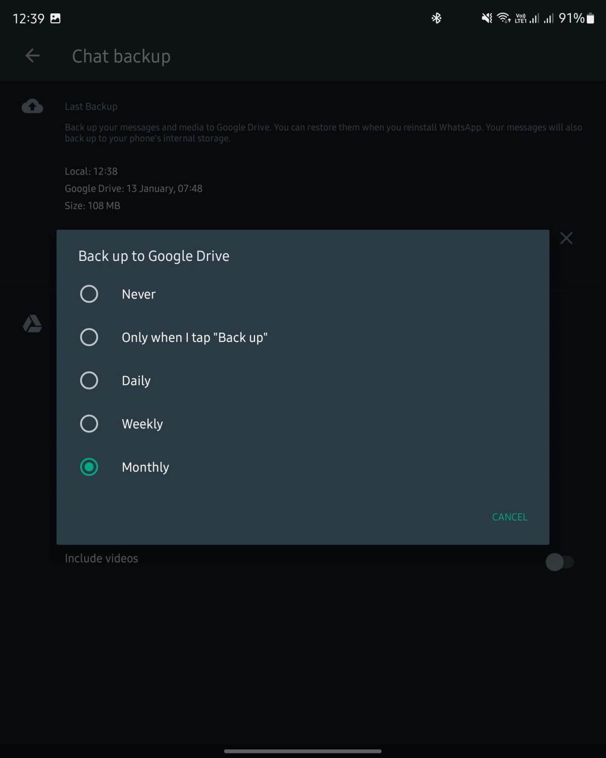 WhatsApp Chat backup podešavanja
