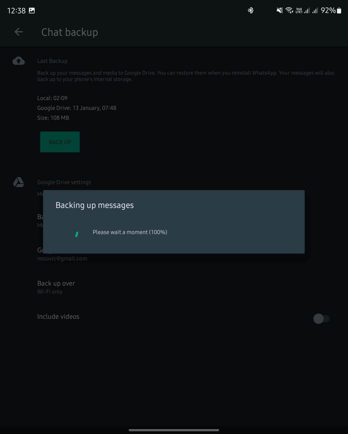 WhatsApp backup proces