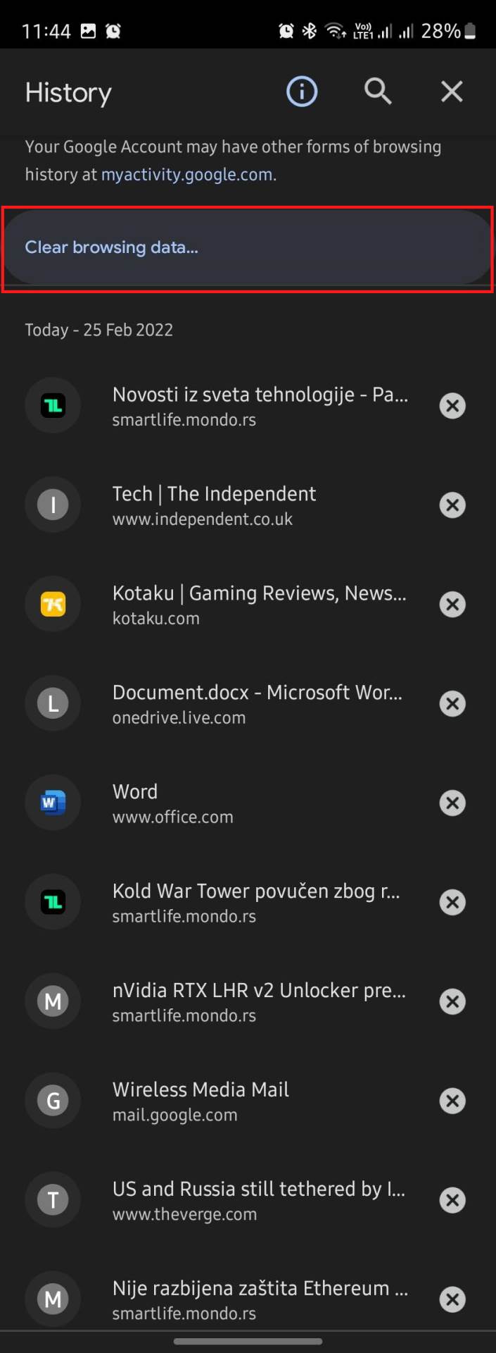 Opcija brisanja podataka u podešavanjima Chrome browsera