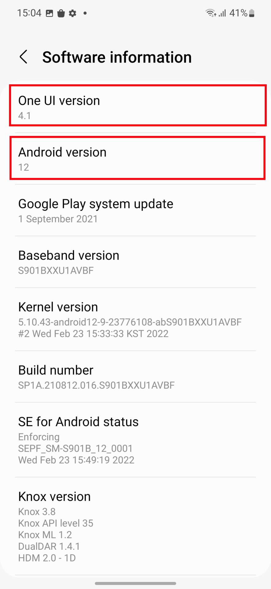 Samsung S22 verzija softvera