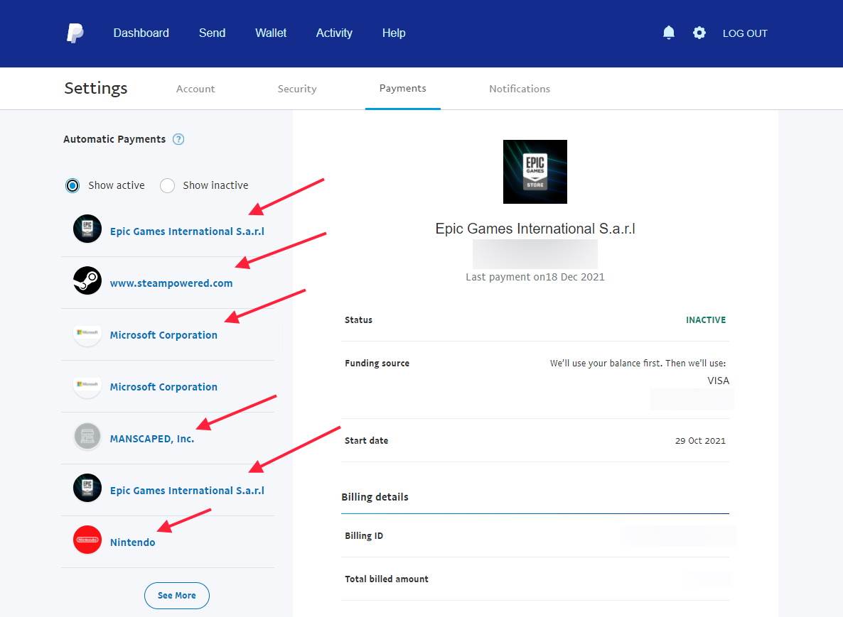 Aktivne pretplate povezane sa vašim PayPal nalogom