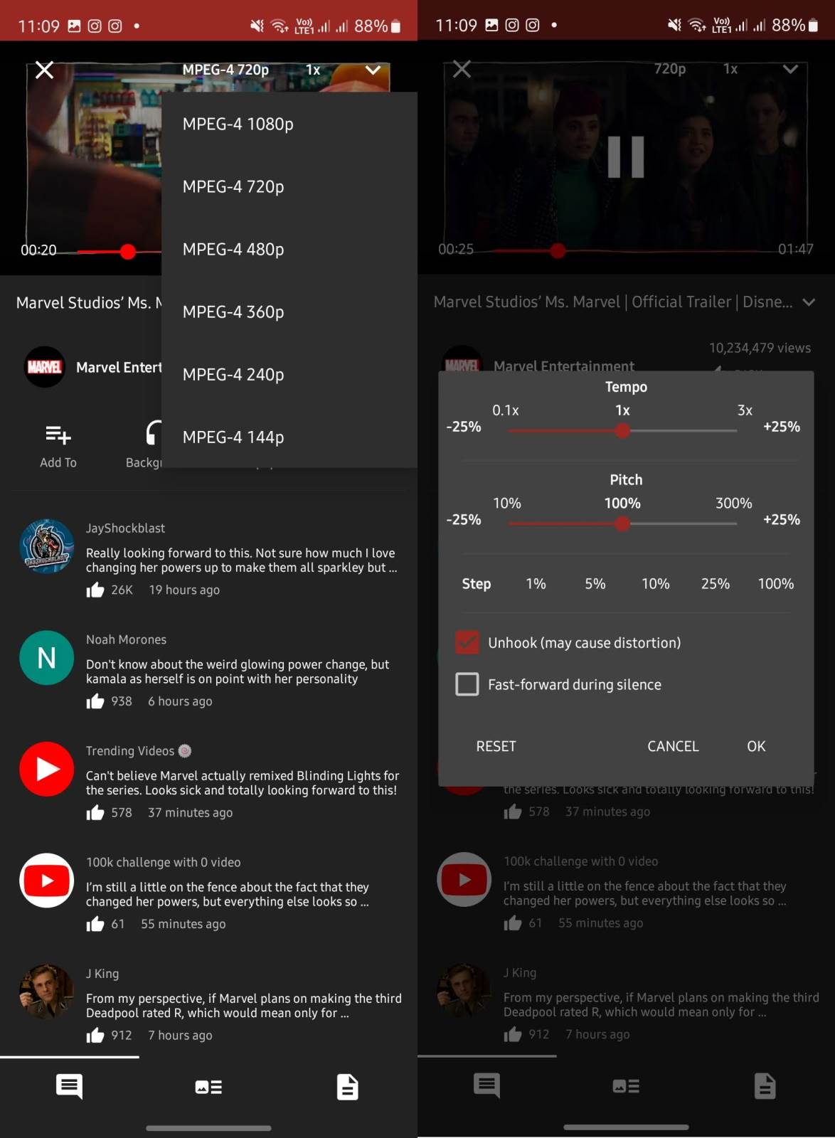 NewPipe podešavanje rezolucije i brzine