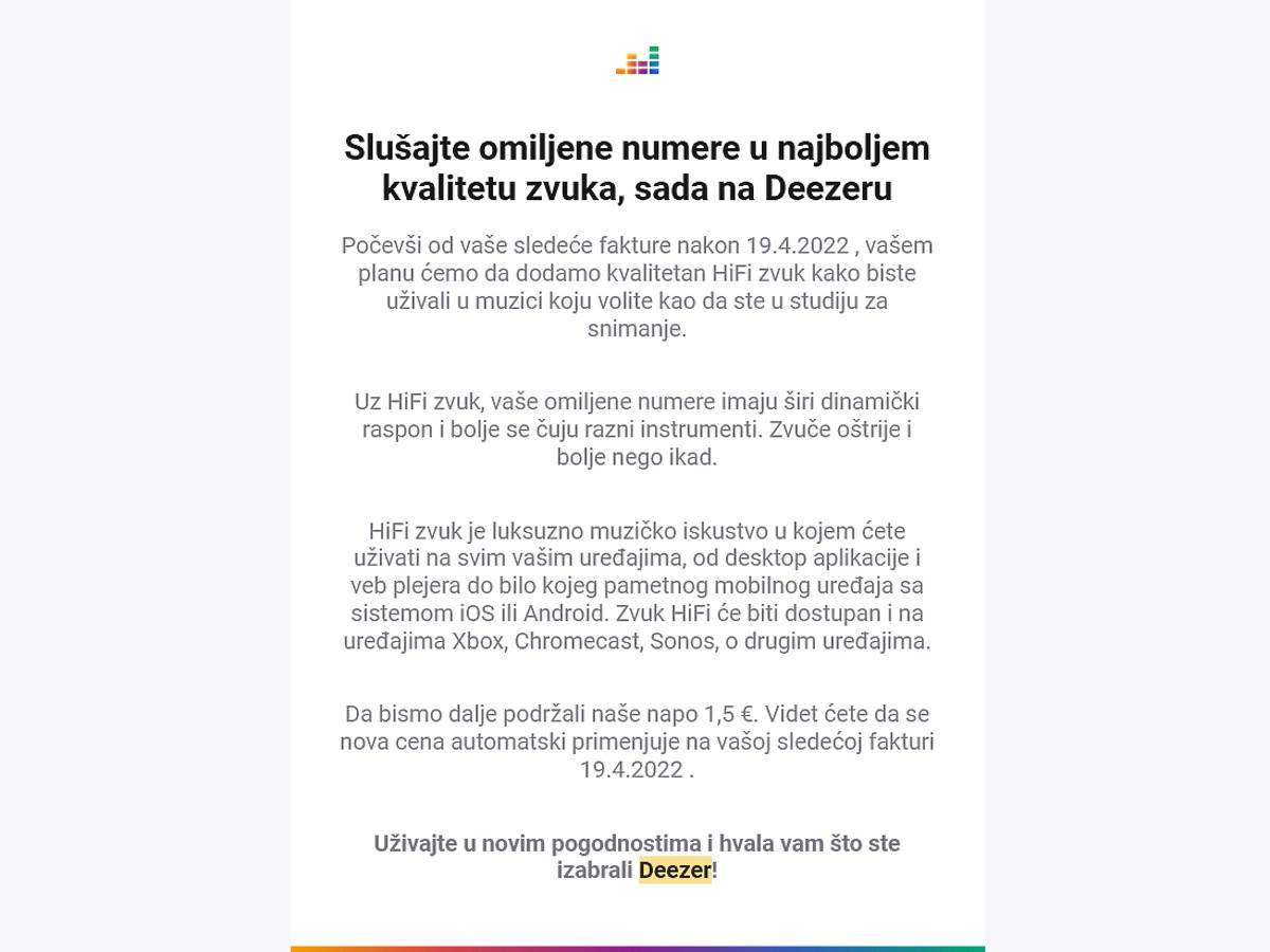 Deezer podiže cenu pretplate