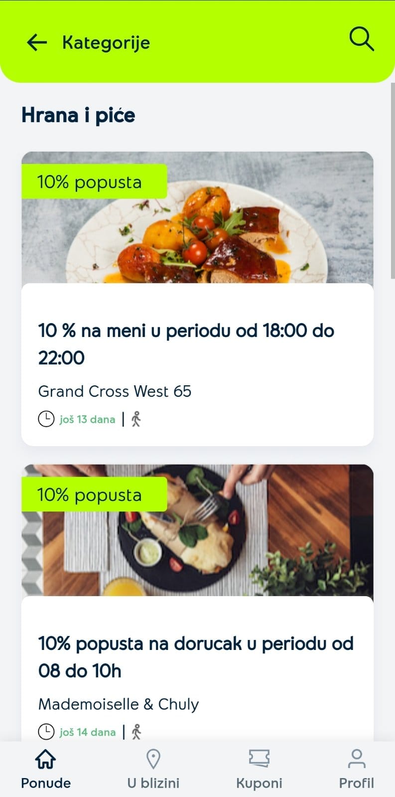 Yettel aplikacija popusti i ponude u kategoriji hrana i piće