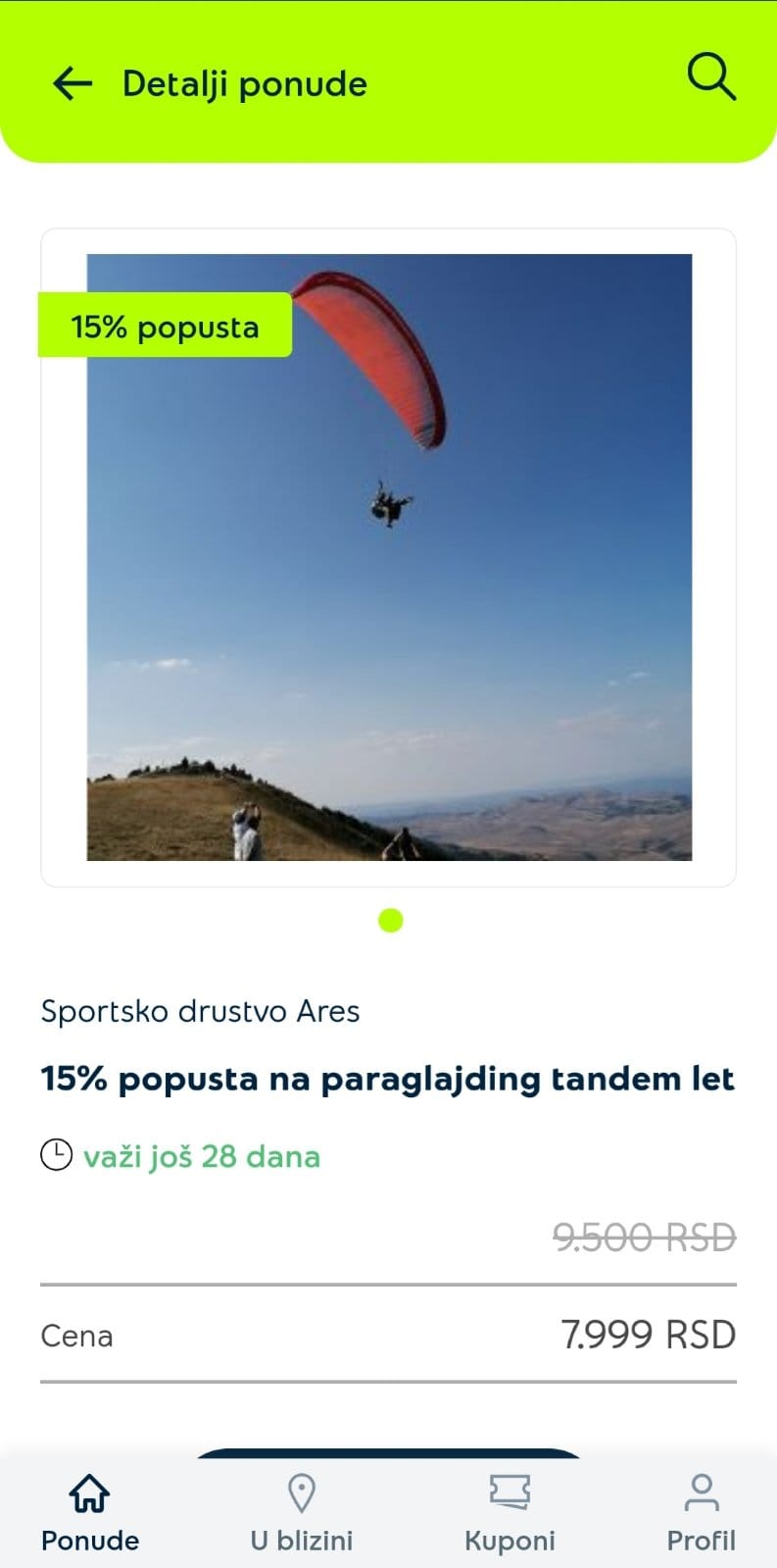 Yettel aplikacija popusti paraglajding