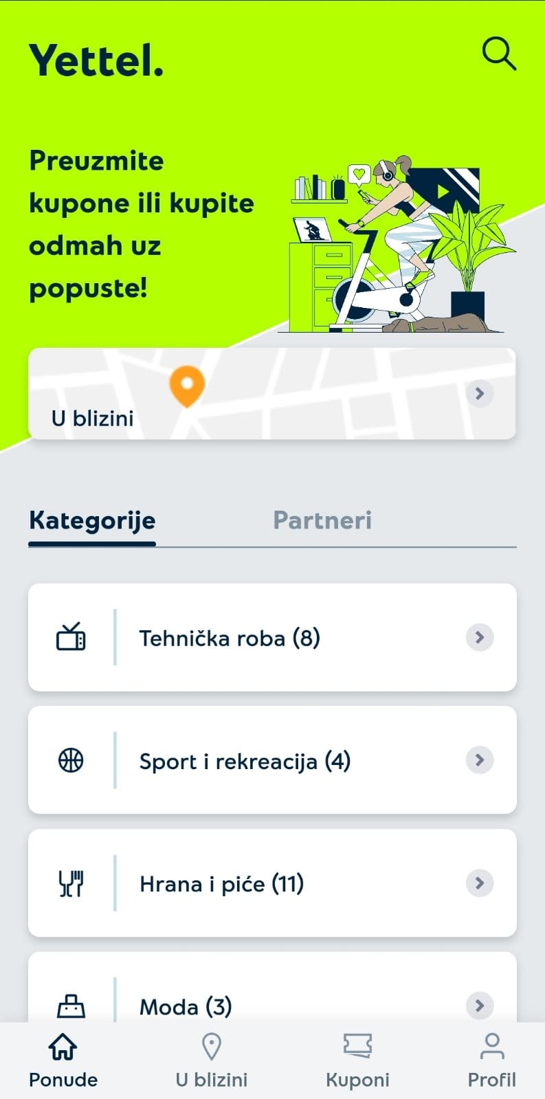 Yettel aplikacija popusti kategorije