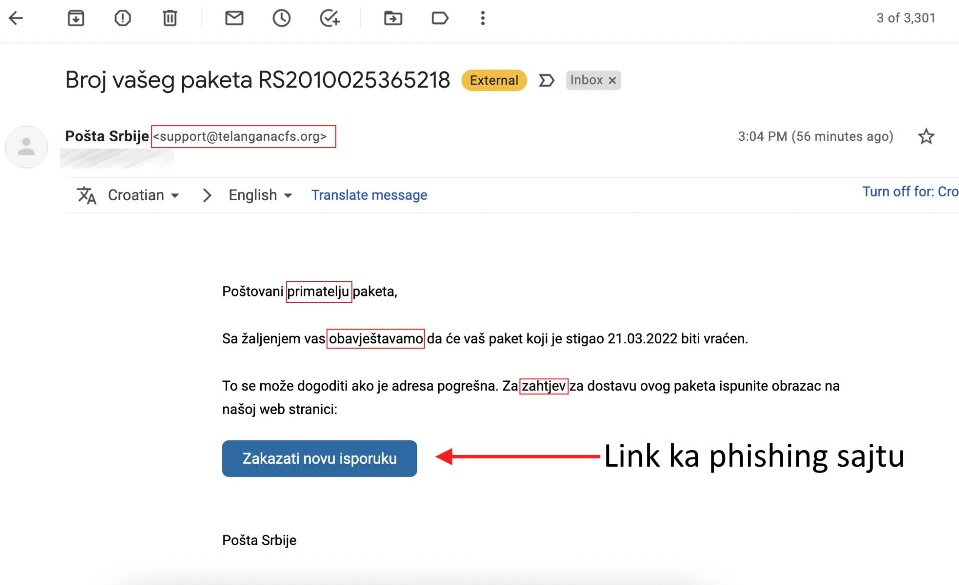 Email sa phishing napadom