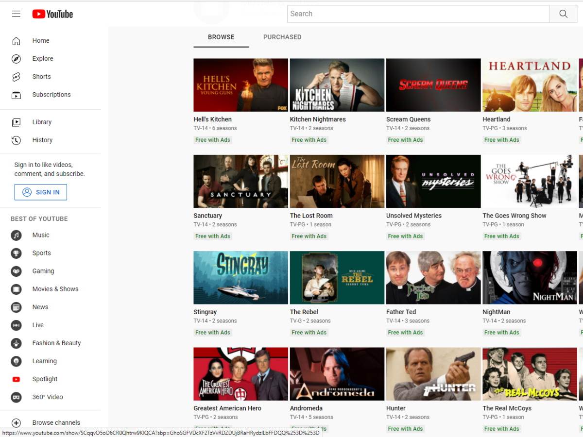 YouTube Movies and Shows katalog