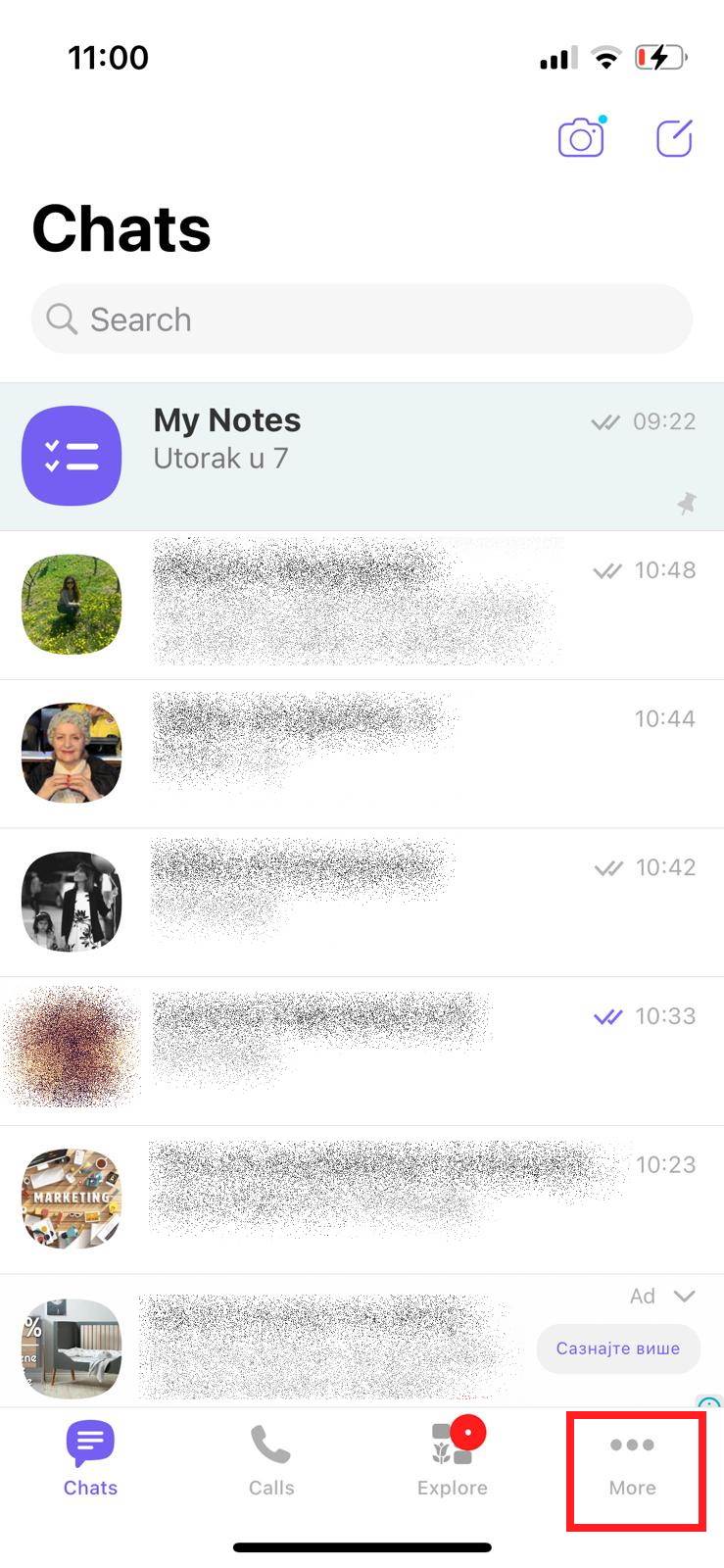 Viber meni na iOS