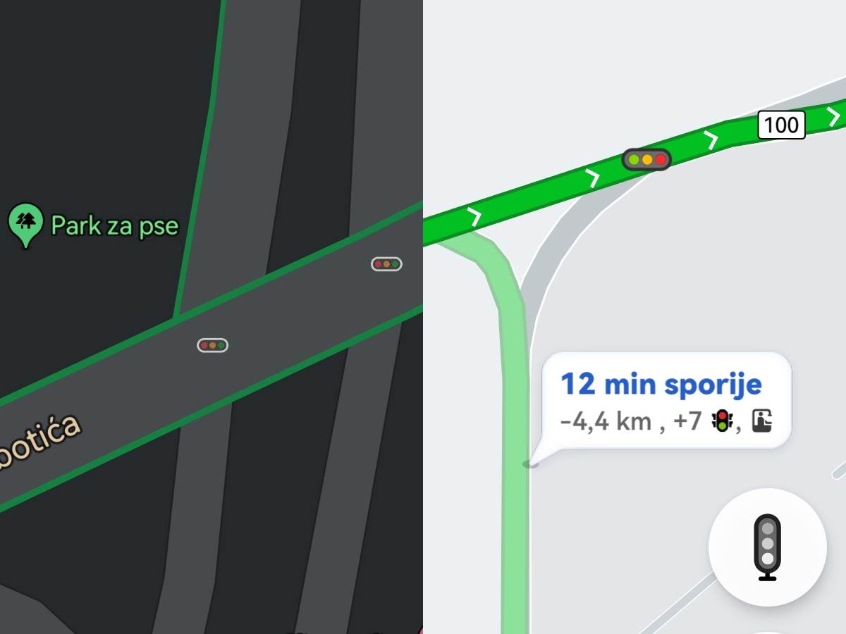 Google Maps semafori i STOP znak navigacija