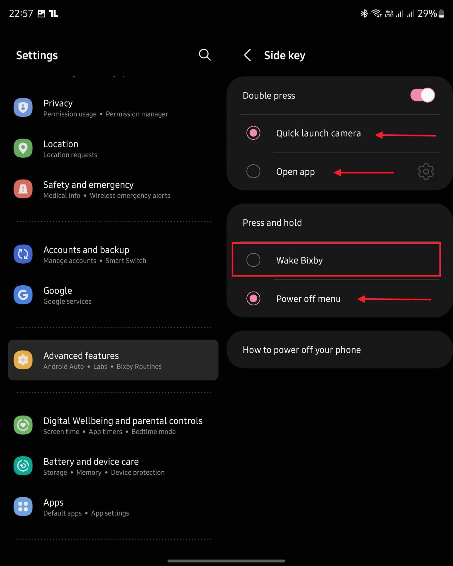 Side Key podešavanja